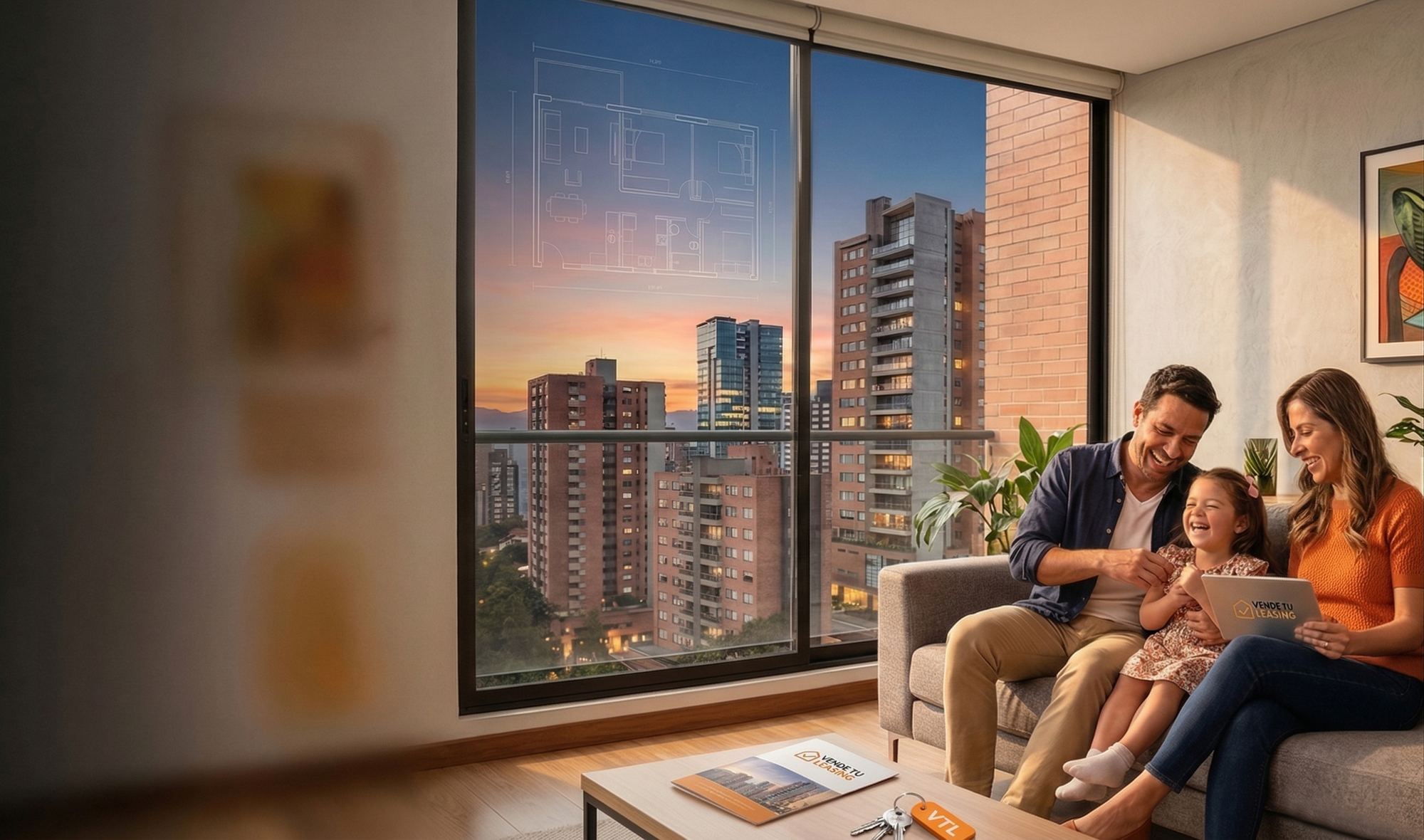Familia feliz en su apartamento